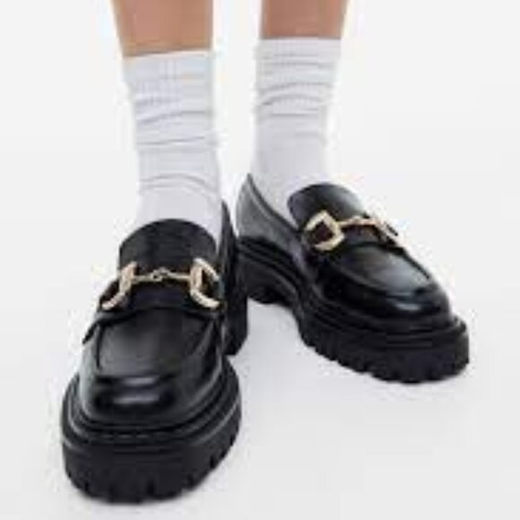 H&M Horsebit Buckle Loafers Lug Sole Black Sz 9 - Picture 2 of 13